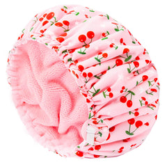 Chapeau de douche Aileam avec motif cerises rose protège les cheveux pendant la douche