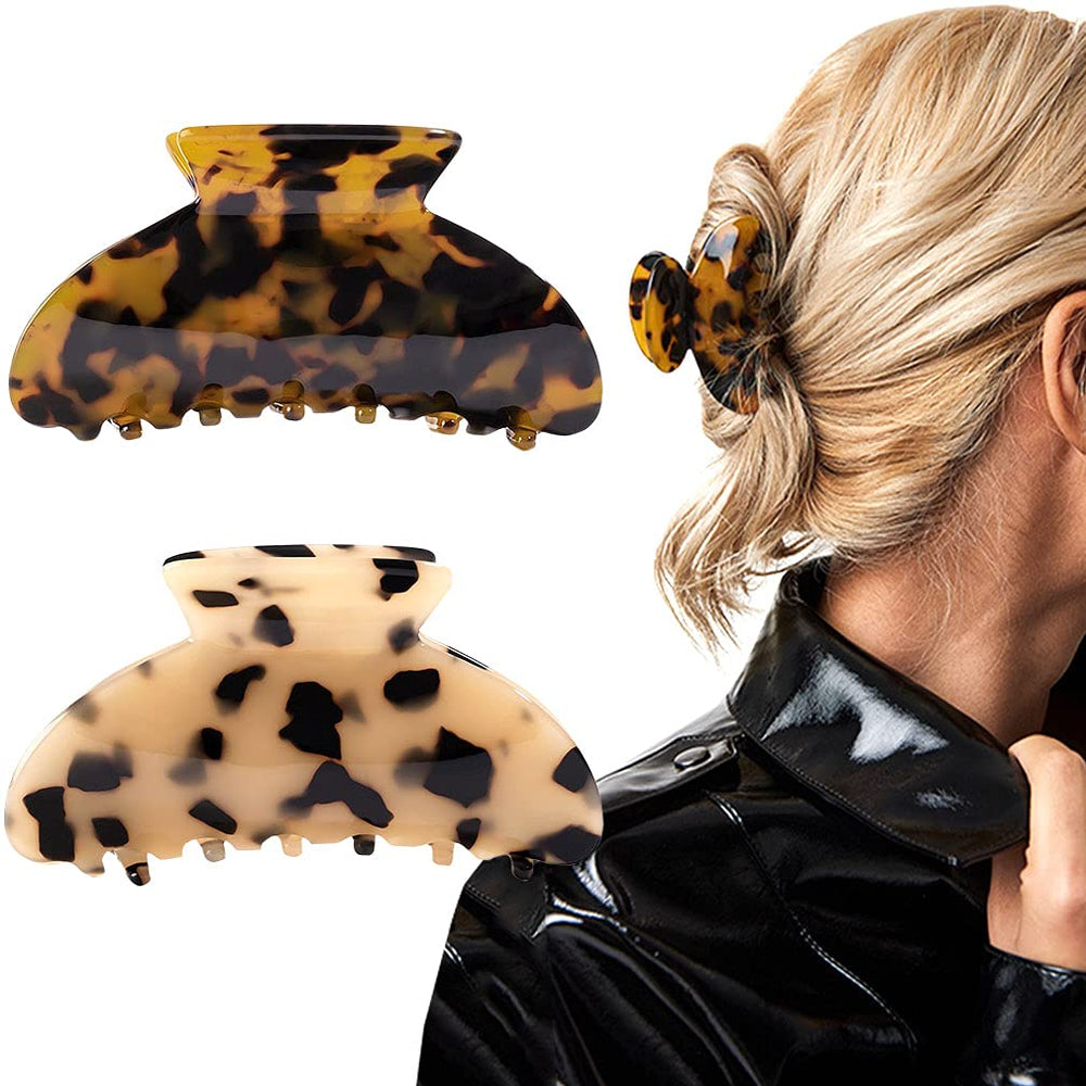Pinces Aileam banane tortue en celluloïde avec imprimé léopard – look chic et durable.