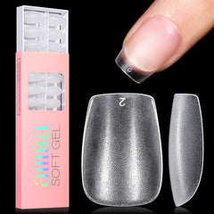 Ongles en forme cercueil AILLSA extra courts, emballage rose, pose rapide sans limage nécessaire