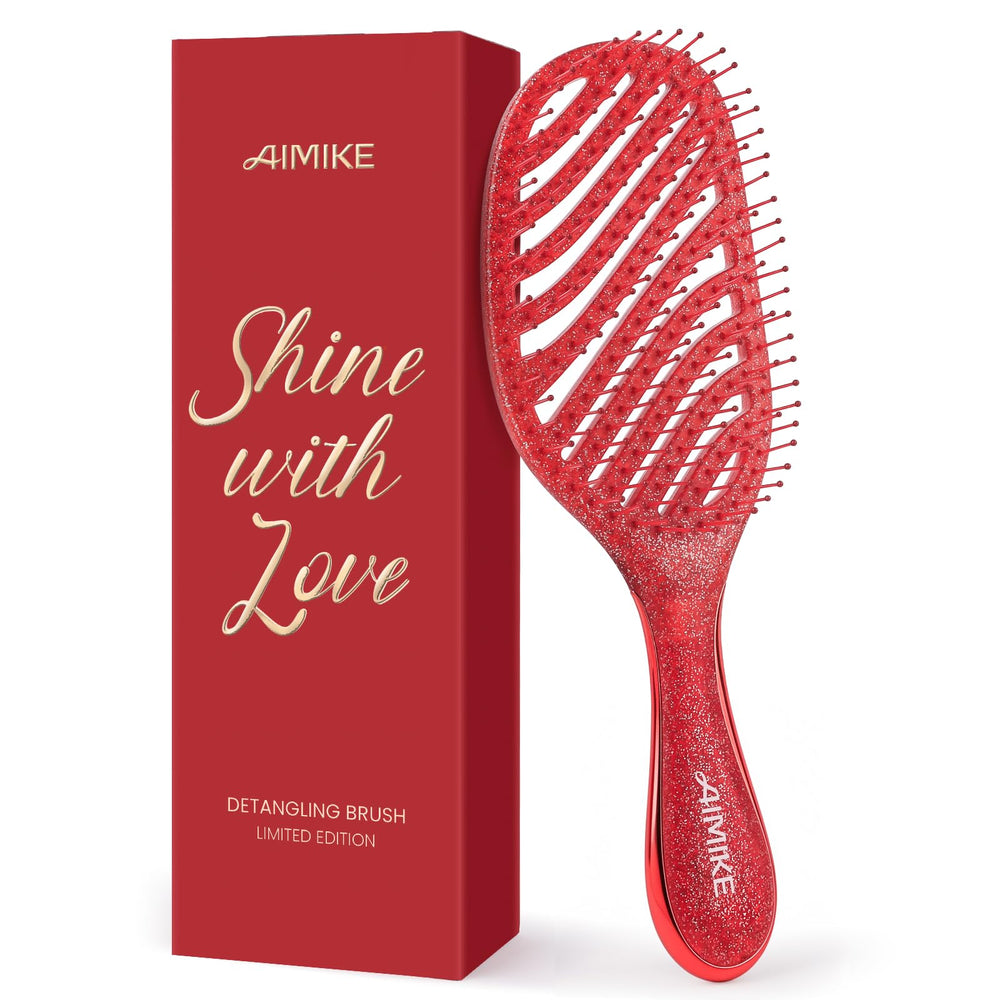 Brosse démêlante AIMIKE rouge paillette pour démêlage doux des cheveux fins