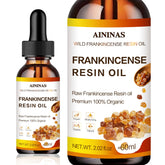 AININAS Frankincense Resin Oil bottle close-up for calming skincare on sensitive skin