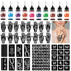AirNOGO kit tatouage temporaire: bouteilles colorées pour décor corporel temporaire et durable.