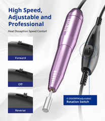 AirSee perceuse-ongles 20000 tr/min avec rotation bidirectionnelle pour gaucher et droitier.