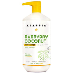 Alaffia EveryDay Coconut Conditioner sur sa bouteille, prêt pour une hydratation quotidienne.