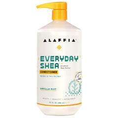 Alaffia après-shampooing quotidien au karité dans sa bouteille vanille menthe, hydrate durablement.