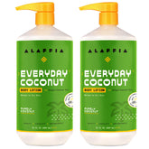 Alaffia Everyday Coconut sur la bouteille, hydratation quotidienne pour peau souple.