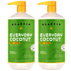 Alaffia Everyday Coconut sur la bouteille, hydratation quotidienne pour peau souple.