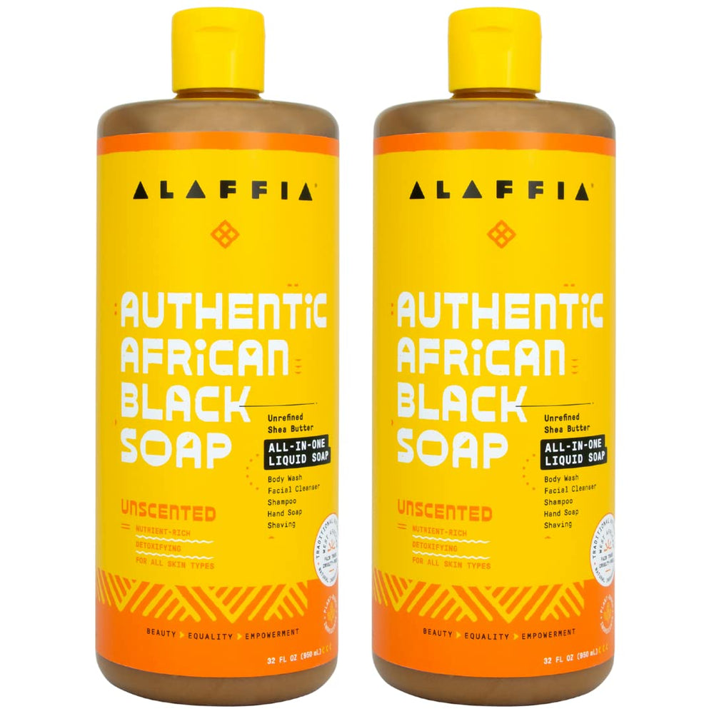 Alaffia Savon Noir Africain, bouteille 2-paquets, hydratant pour visage et corps.