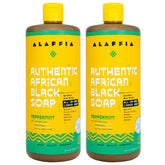 Alaffia Savon Noir Africain en bouteille, nettoyage doux pour peau et cheveux.