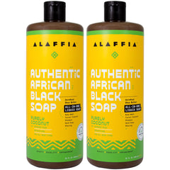 Alaffia Savon noir africain Purely Coconut en bouteille, soin quotidien pour peau et cheveux.