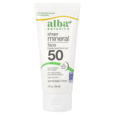 Alba Botanica Écran solaire visage SPF50, bouteille pratique et légère.