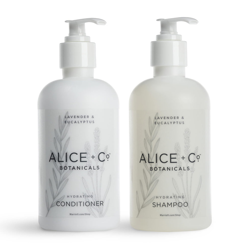 Alice + Co Shampoing Lavande Eucalyptus: duo bouteilles, nettoyage doux et revitalisant.
