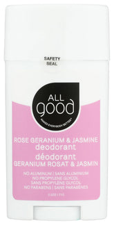 All Good Déodorant en baton Rose Géranium et Jasmin, protection durable sans aluminium.