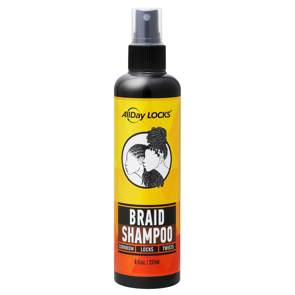 AllDay Locks Mousse pour tresses – bouteille avec brillance durable et tenue légère.