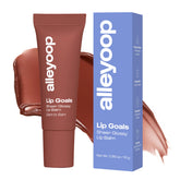 Alleyoop Lip Goals moisturizing balm tube delivers sheer rosy brown color and hydration.