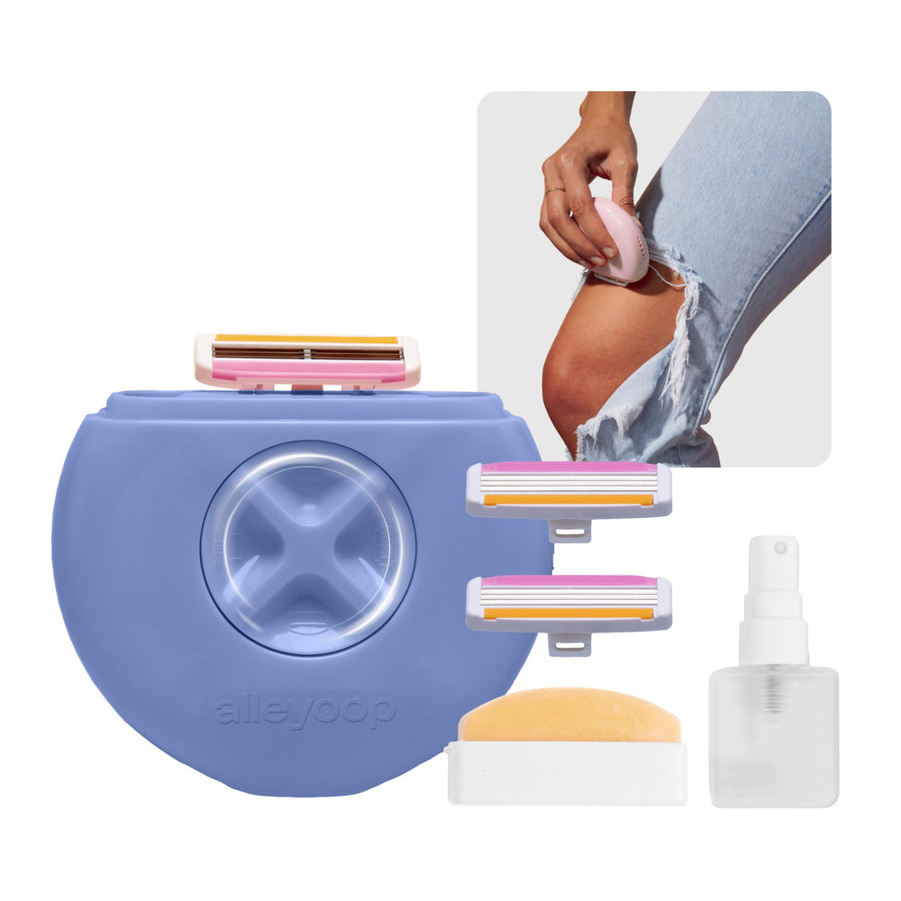 Rasoir de voyage ALLEYOOP pour femmes bleu pervenche, idéal pour retouches rapides en déplacement.