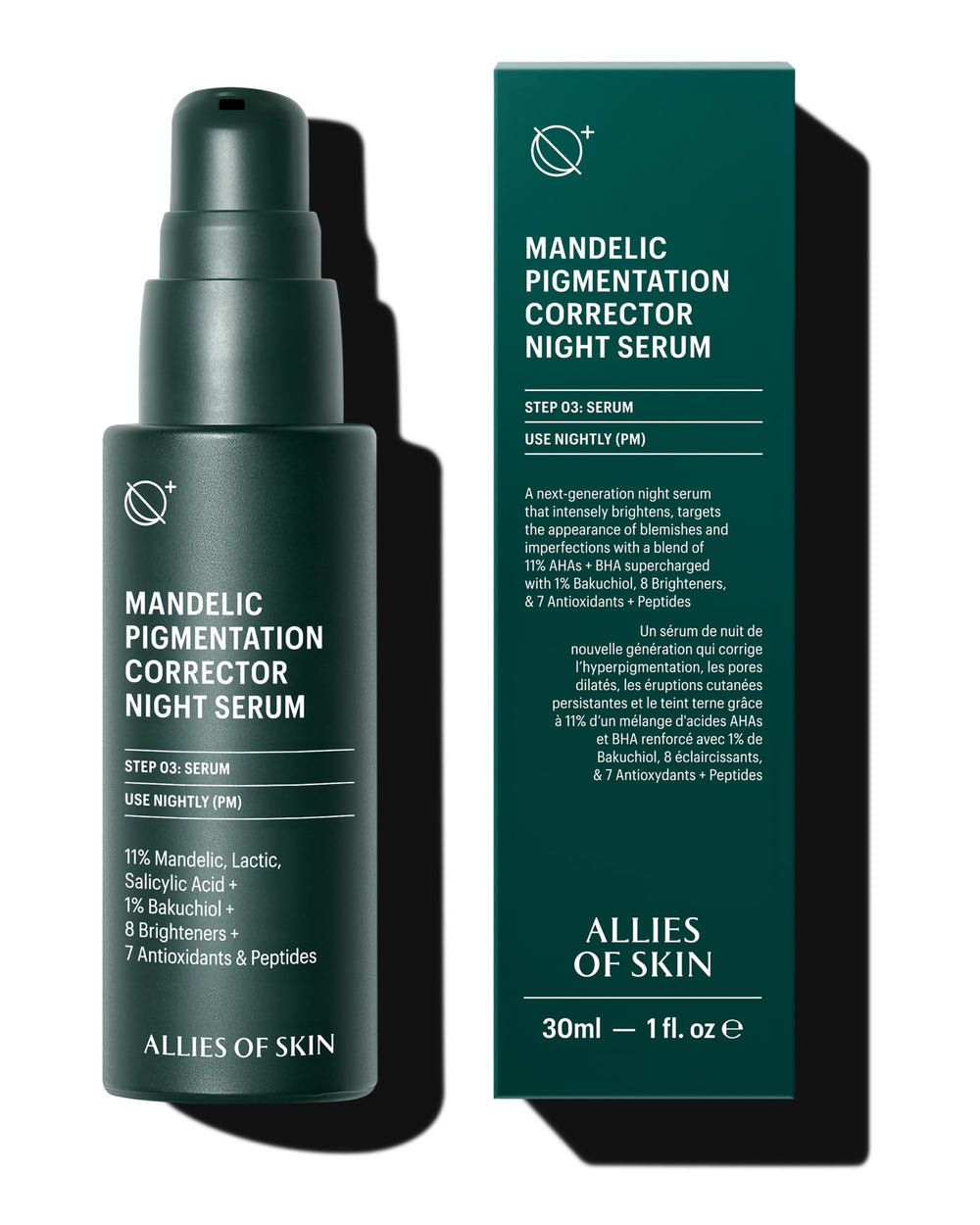 Allies of Skin: bouteille du sérum Mandelic prête à éclaircir le teint.