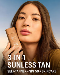 Allures of Skin SPF50 pour le visage, gel léger facilitant l’application et le bronzage progressif.