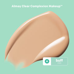 Almay Clear Complexion, flacon ergonomique, application précise et rapide pour un teint homogène.