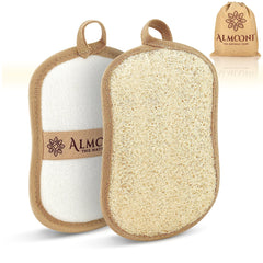ALMOONI loofah noeud papillon devant, exfolie doucement pour une peau lumineuse.