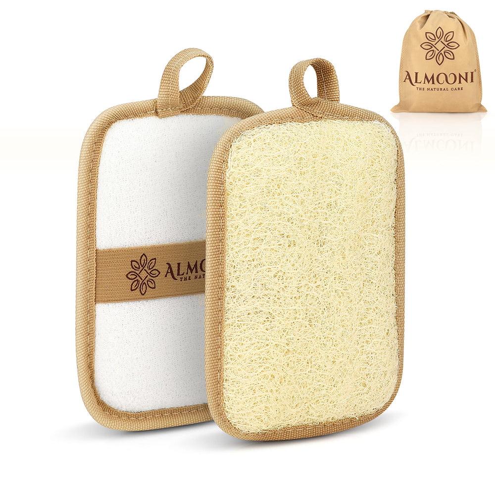 ALMOONI Loufa exfoliante rectangulaire, texture légère pour une peau lumineuse après la douche