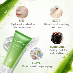 Application sur visage et corps avec Aloderma Aloe Vera 99% pour apaisement.