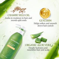 Texture cremeuse du shampooing Aloderma Aloe Nourrissant sur cheveux mouillés