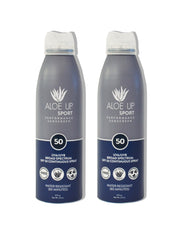 Aloe Up Sport Spray SPF50, application rapide sur visage et corps.