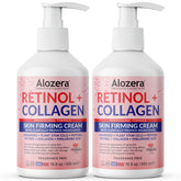 Lotion Alozera dans sa bouteille, formule retinol et collagène pour une fermeté potentielle.