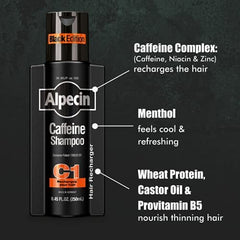 Alpecin C1 Édition Noire: texture riche, cheveux paraissant plus denses.
