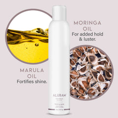 ALURAM Finishing Spray intègre Marula, Moringa et Coco pour nourrir et hydrater.