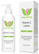 Amara Beauté Lotion Vitamine C flacon 8 oz pour visage et corps, hydratation durable.