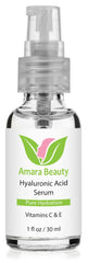Amara Beauty Sérum hyaluronique – goutte/pipette en action, absorption rapide sans fini gras.