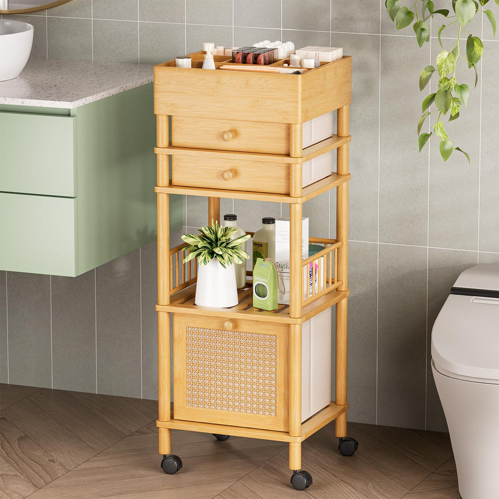 Amazer organisateur en bambou avec tiroirs pour un rangement efficace du maquillage.