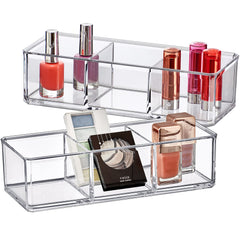 Amazing Abby Glamour: organisateur maquillage transparent à 3 compartiments pour un accès rapide.