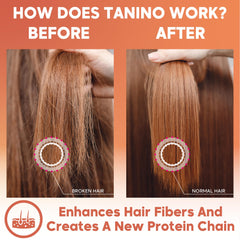 Cheveux lisses et brillants après Tanino, aspect soyeux et sain.