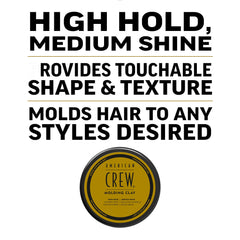 Fini brillant moyen sur les cheveux grâce à l'argile modelante American Crew.