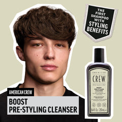AMERICAN CREW Boost Shampoo, mousse légère prête pour pré-styling.