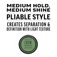 American Crew Forming Cream, bouteille 1.7oz: définition précise et volume maîtrisé en voyage.
