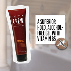 American Crew Gel pour cheveux, brillance élevée et tenue durable sans résidu.