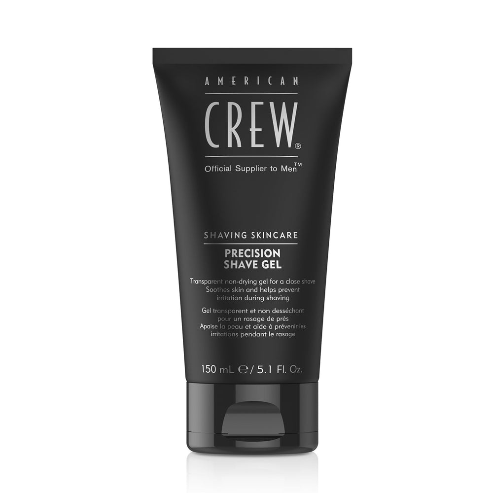 Gel de rasage précision AMERICAN CREW en bouteille, rasage net et rapide.