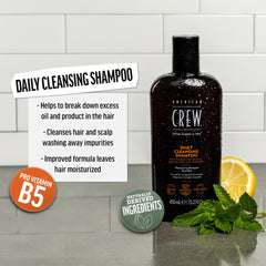 AMERICAN CREW Shampoing – ingrédients Vitamine B5 visibles, hydratation douce pour cheveux normaux.