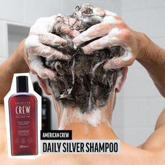 AMERICAN CREW Shampoing Argent, cheveux gris plus uniformes après lavage.