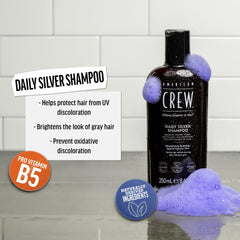 AMERICAN CREW Shampoing Argent, mousse visible dans la main, sensation douce.