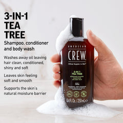 AMERICAN CREW Tea Tree: gel douche corps nettoyant 3-en-1 efficace.
