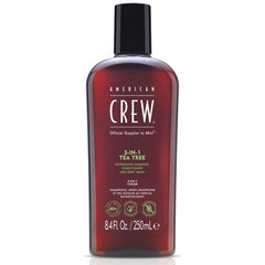 AMERICAN CREW Tea Tree: bouteille shampooing 3-en-1 pour cheveux propres et peau fraîche.