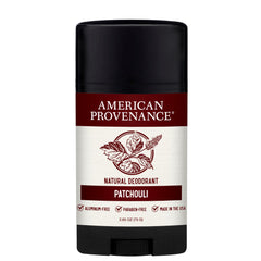 American Provenance Patchouli déodorant, bouteille, parfum naturel et frais.