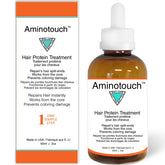 Aminotouch bouteille et étiquette, prêt pour un soin capillaire en profondeur.