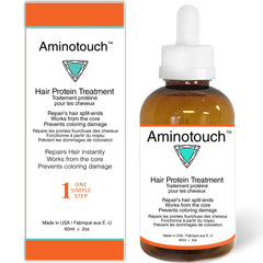 Aminotouch bouteille et étiquette, prêt pour un soin capillaire en profondeur.