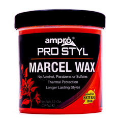 Marcel Wax d'AmPro, bouteille : tenue longue durée sans résidu pour tous types de cheveux.